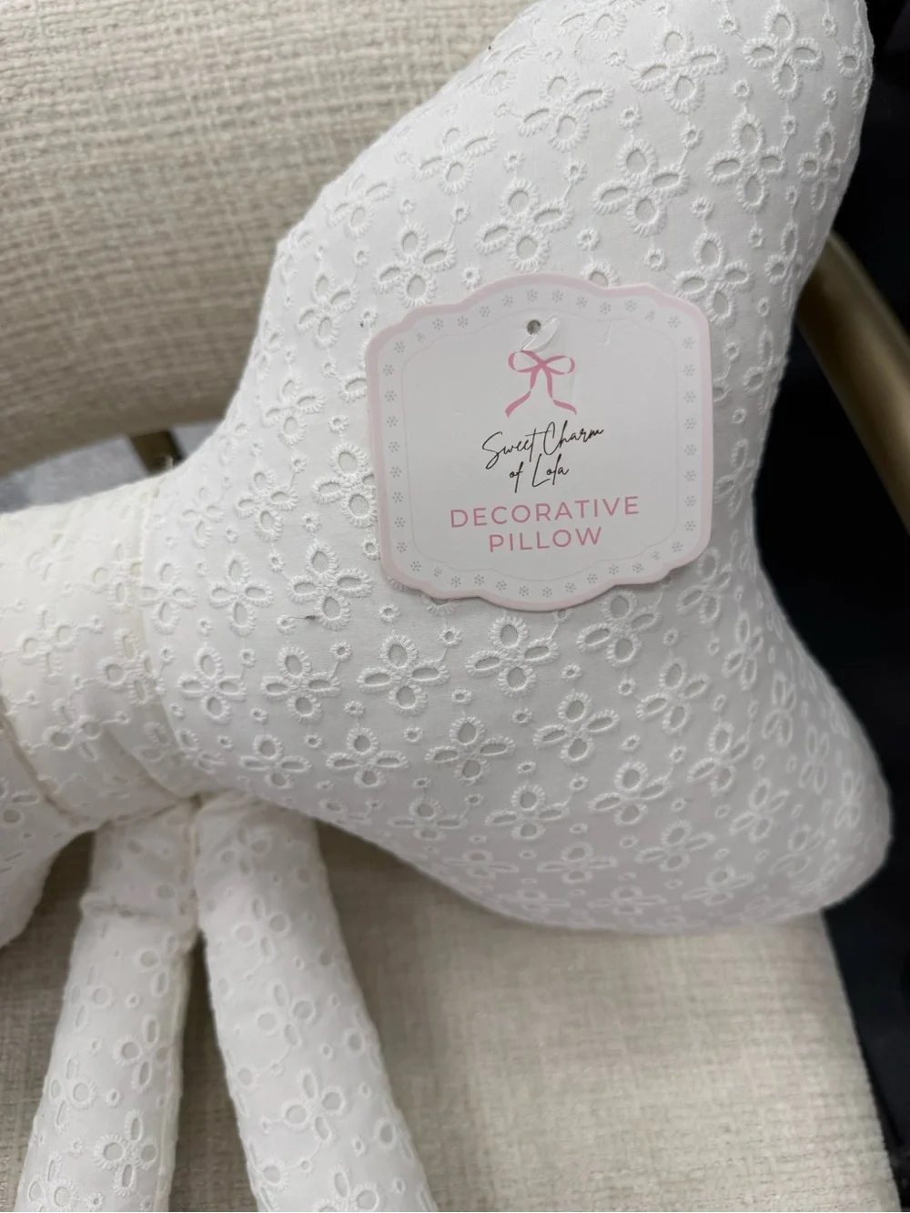 Decorative Lace Embroidered White Bow Accent Pillow